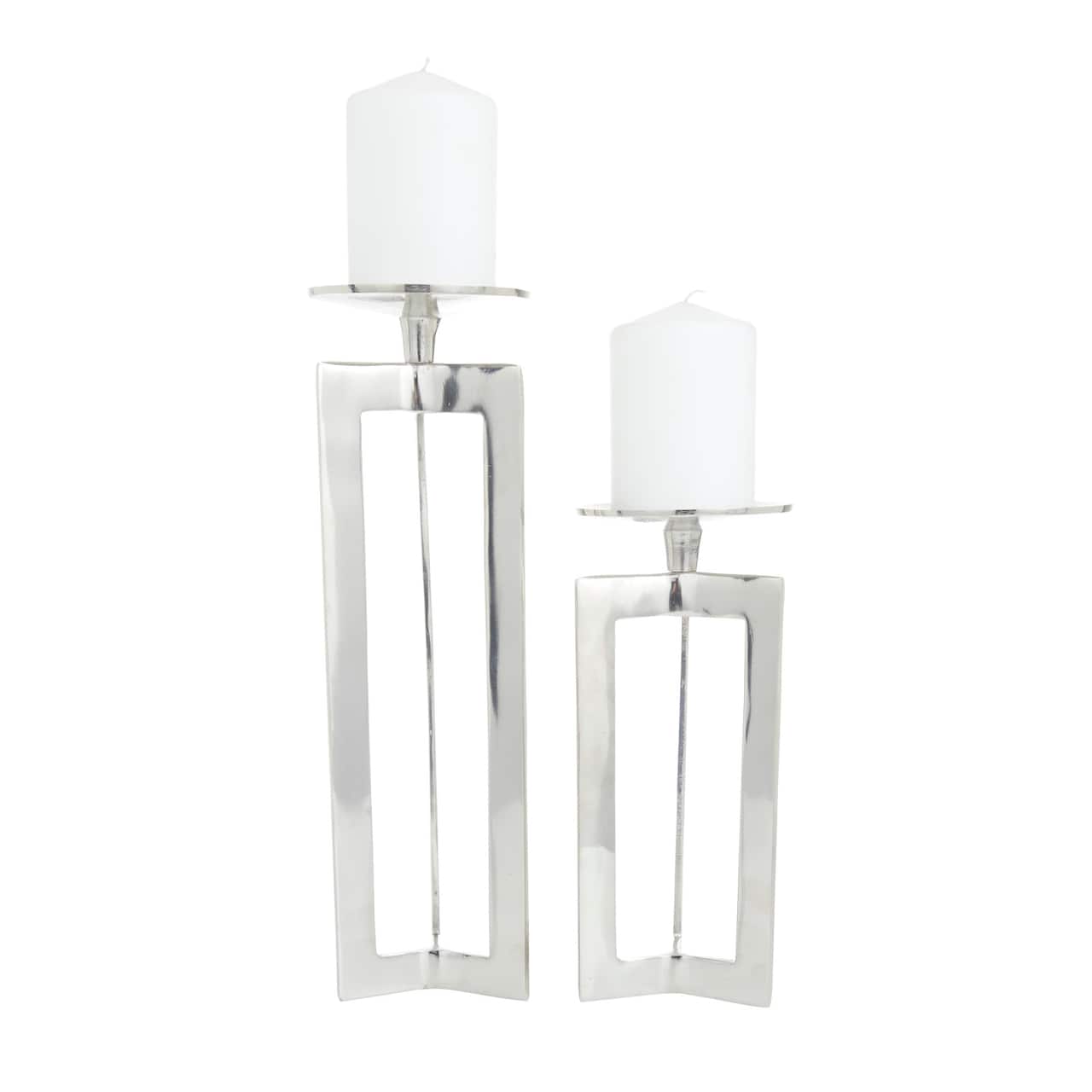 CosmoLiving by Cosmopolitan Silver Contemporary Candle Holder Set